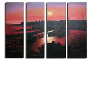 Sunset Seaport Canvas Wall Art 48x64 Coastal Harbor Landscape Home Decor
