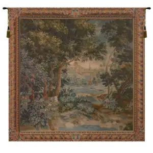 Verdure Cascade Landscape Tapestry Wall Hanging 58 x 58 in Jacquard Woven Woodland Wall Art