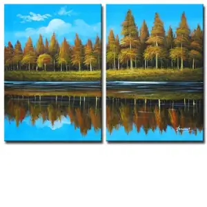Lakeside Forest Canvas Wall Art 28x40 Nature Landscape Decorative Home Decor