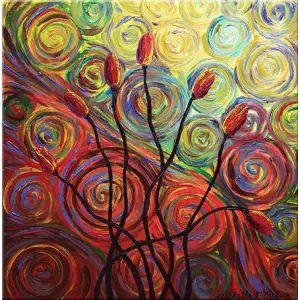 Psychedelic Tulips Canvas Wall Art 32x32 Floral Colorful Contemporary Home Decor