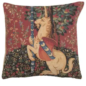 Medieval Unicorn Sitting Vintage Tapestry Pillow Cover 18x18 Inch Cotton Jacquard Woven Cushion Cover