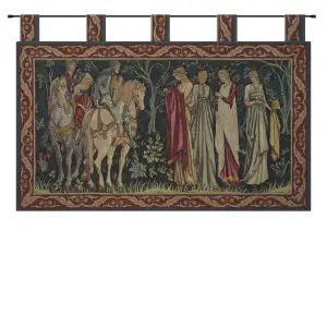 Knight and Ladies of Camelot with Loops French Tapestry 20x38 Medieval Arthurian Jacquard Woven Wall Hanging Decor