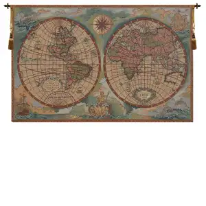 Antique Map Small Italian Tapestry Wall Hanging 16x26 Inch Cotton Jacquard Woven Wall Tapestry