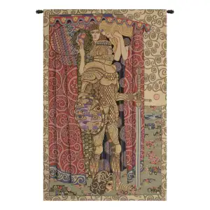 Gustav Klimt Armored Knight Vintage Tapestry Wall Hanging 38 x 26 in Art Nouveau Jacquard Woven Wall Decor