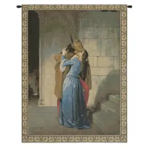 Francesco Hayez The Kiss Vintage Tapestry Wall Hanging 24 x 20 in Romantic Italian Art Jacquard Woven Decor