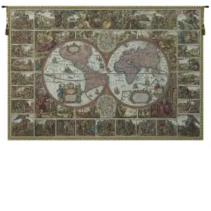 Mappemonde French Tapestry Wall Hanging  26x39 Inch Cotton Jacquard Woven Wall Tapestry