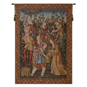 Medieval Vendanges Tapestry Wall Hanging 58 x 41 in Jacquard Woven Medieval Harvest Wall Art