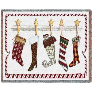 And the Stockings Were Hung Jacquard Woven Tapestry Throw Blanket 70x54 Inch Christmas Decor