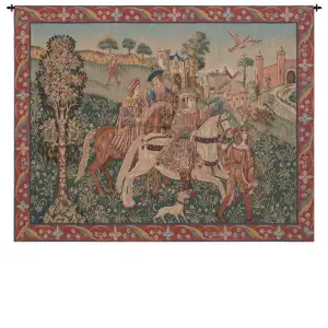 The Hunt European Tapestry Wall Hanging 25 x 32 in Jacquard Woven Medieval Hunting Wall Art