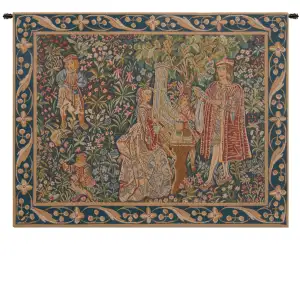 Medieval Dame A Lorgue Vintage Tapestry Wall Hanging 25 x 32 in Jacquard Woven Lady and Unicorn Wall Art - B - H 25" x W 32"