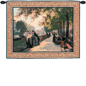 Bank of the River Seine Landscape Tapestry Wall Hanging 25 x 32 in Jacquard Woven French Landscape Wall Art