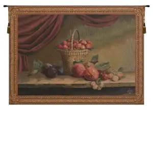 Basket of Strawberries French Tapestry Wall Hanging 38x29 Inch Cotton Jacquard Woven Wall Tapestry