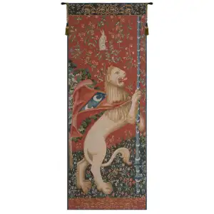 Medieval Portiere Lion Vintage Tapestry Wall Hanging 74 x 29 in Jacquard Woven Heraldic Lion Wall Art