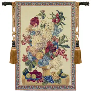 Bouquet with Grapes Vertical European Tapestry Wall Hanging  41x28 Inch Cotton Jacquard Woven Wall Tapestry