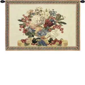 Bouquet With Grapes Horizontal Fine Art Tapestry Wall Hanging 28x41 Inch Cotton Jacquard Woven Wall Tapestry