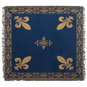 Fleur de Lys Blue Belgian Jacquard Woven Tapestry Throw Blanket 58x58 Inch Decor