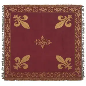 Fleur de Lys Red Belgian Jacquard Woven Tapestry Throw Blanket 58x58 Inch Decor