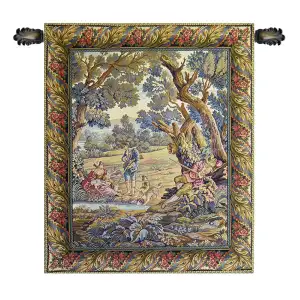 Hunters Resting Renaissance Tapestry Wall Hanging 25 x 23 in Jacquard Woven Hunting Wall Art - B - H 35" x W 29"