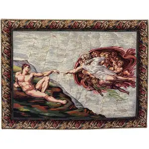 Michelangelo The Creation Italian Tapestry Wall Hanging 22 in. x 29 in. Jacquard Woven Renaissance Religious Wall Art