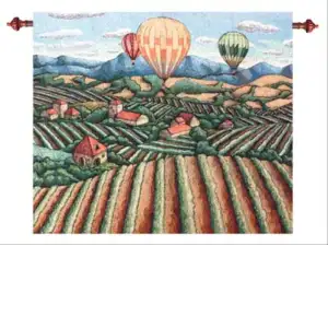 Vineyard View Morning Mist Fine Art Tapestry Wall Hanging 35x42 Inch Cotton Jacquard Woven Wall Tapestry