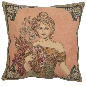 Alphonse Mucha Spring I Tapestry Pillow Cover 18x18 Inch Cotton Jacquard Woven Cushion Cover