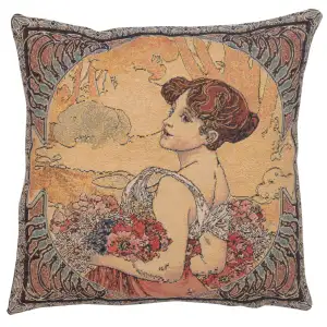 Alphonse Mucha Summer II Tapestry Pillow Cover 18x18 Inch Cotton Jacquard Woven Cushion Cover