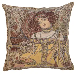 Alphonse Mucha Autumn I Tapestry Pillow Cover 18x18 Inch Cotton Jacquard Woven Cushion Cover