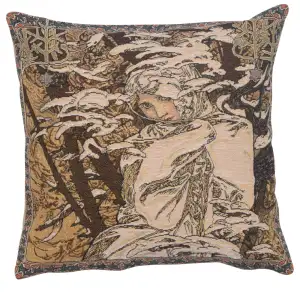 Alphonse Mucha Winter I Tapestry Pillow Cover 18x18 Inch Cotton Jacquard Woven Cushion Cover