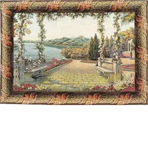 Terrace and Lake Italian Tapestry Wall Hanging 58x37 Inch Cotton Jacquard Woven Wall Tapestry
