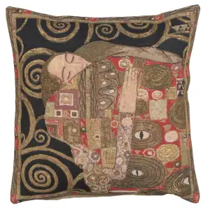 Gustav Klimt The Accomplissement Black European Tapestry Pillow Cover 18x18 Inch Pure Cotton Cushion Cover