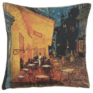 Vincent van Gogh Cafe Terrace at Night Tapestry Pillow Cover 18x18 Inch Cotton Jacquard Woven Cushion Cover