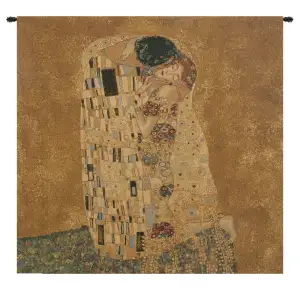 The Kiss by Klimt Italian Tapestry Wall Hanging 25x25 Inch Cotton Jacquard Woven Wall Tapestry