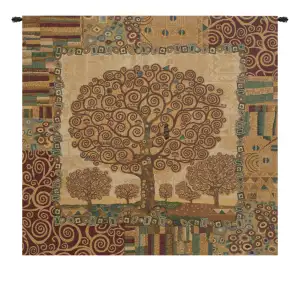 Klimts Tree of Life Italian Tapestry Wall Hanging 25x25 Inch Cotton Jacquard Woven Wall Tapestry