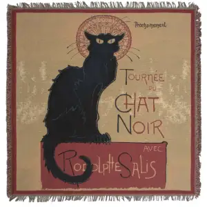 Chat Noir Belgian Jacquard Woven Tapestry Throw Blanket 58x58 Inch Vintage Cat Decor