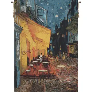 Cafe Terrace at Night by Van Gogh Belgian Tapestry Wall Hanging 40x28 Inch Cotton Jacquard Woven Wall Tapestry