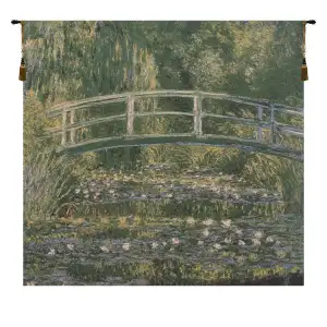 Claude Monet Bridge At Giverny Vintage Tapestry Wall Hanging 39 x 39 in French Impressionist Woven Art