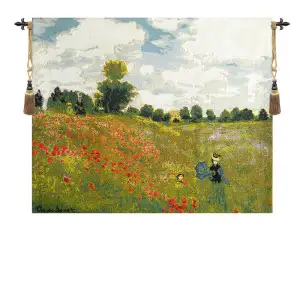 Claude Monet Poppies Vintage Tapestry Wall Hanging 27 x 33 in French Impressionist Floral Woven Wall Art