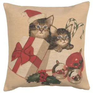 Christmas Kitties European Tapestry Pillow Cover 18x18 Inch Cotton Cushion Cover