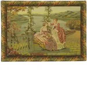 Ladies at Lake Como Italian Tapestry Wall Hanging 34x24 Inch Cotton Jacquard Woven Wall Tapestry