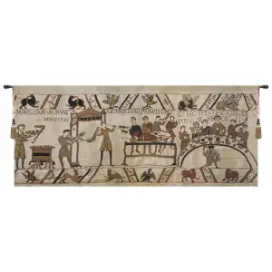 Bayeux Banquet II Vintage Tapestry Wall Hanging 27 x 62 in Medieval Historical Jacquard Woven Wall Decor