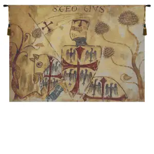 Chevaliers Left Panel Tapestry Wall Hanging 26 x 38 in Medieval Knights Jacquard Woven European Wall Decor