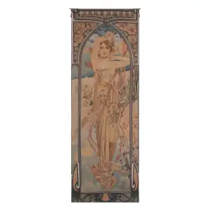 Alphonse Mucha Mucha Jour Tapestry Wall Hanging 74 x 27 in Art Nouveau Jacquard Woven Wall Decor