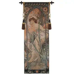 Alphonse Mucha Soir Tapestry Wall Hanging 76 x 28 in Art Nouveau Jacquard Woven European Wall Decor