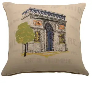 Arc De Triomphe Pop French Tapestry Pillow Cover 18x18 Inch Cotton Jacquard Woven Cushion Cover