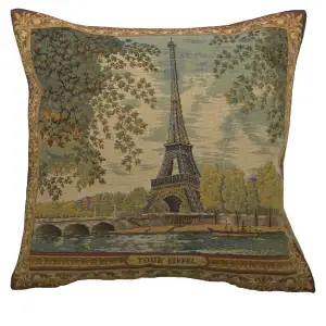 Tour Eiffel French Tapestry Pillow Cover 18x18 Inch Cotton Jacquard Woven Cushion Cover