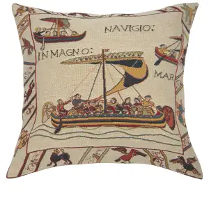 Les Vaisseaux French Tapestry Pillow Cover Cotton  18x18 Inch Jacquard Woven Cushion Cover