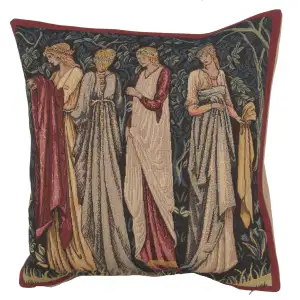 Ladies of Camelot French Tapestry Pillow Cover 18x18 Cotton Jacquard Woven Cushion Cover