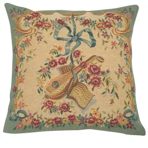 Mandoline Vert French Tapestry Pillow Cover 18x18 Inch Cotton Jacquard Woven Cushion Cover