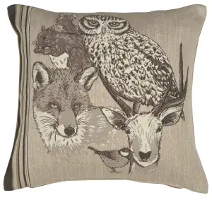 Forest Spirit Hibou French Tapestry Pillow Cover 18x18 Inch Cotton Jacquard Woven Cushion Cover