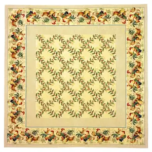 Au Chant Du Coq French Jacquard Woven Tapestry Throw Blanket 57x57 Inch Country Decor